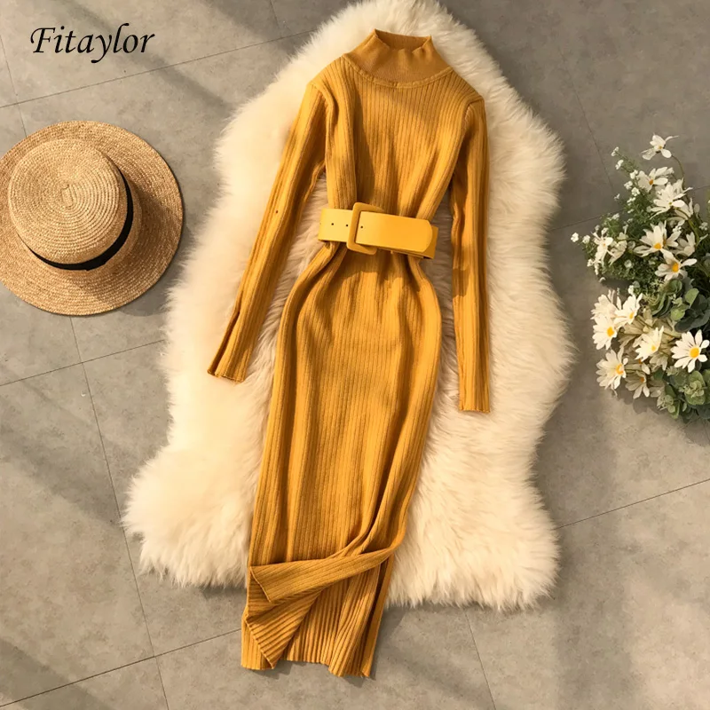 Женское трикотажное платье футляр с высоким воротником и поясом|Женские платья| |