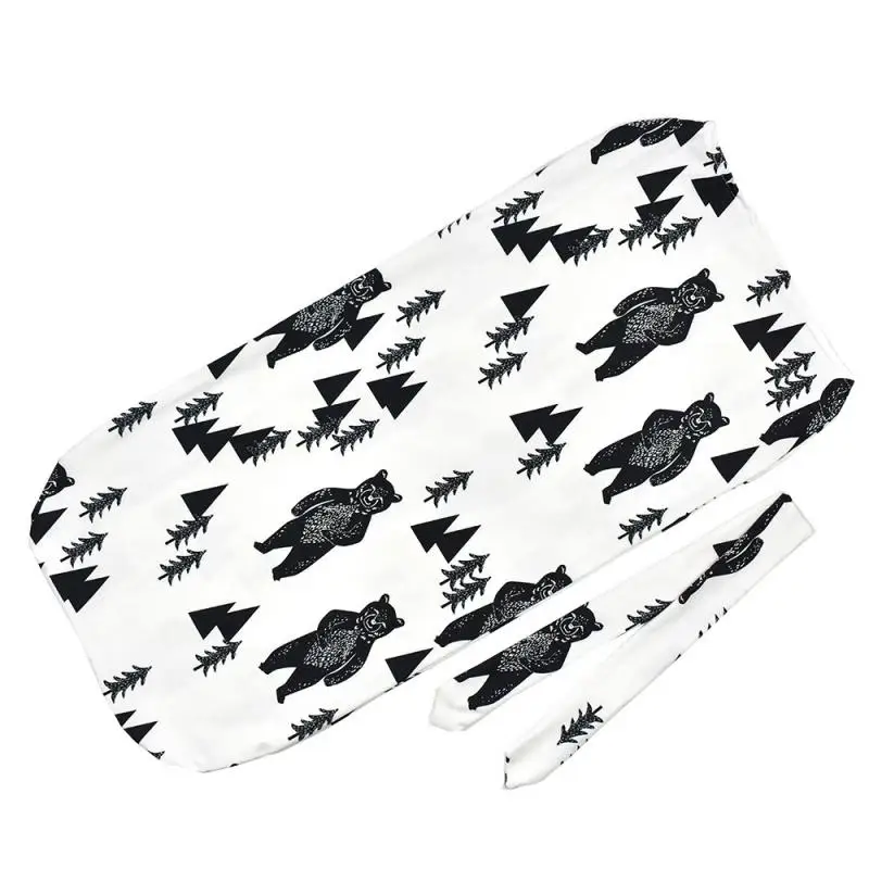 

2Pcs/Set Newborn Baby Sleeping Bag Fashion Baby Swaddle Blanket Hair Band Set Print Sleeping Bag Wrap Headband Bedding Clothes