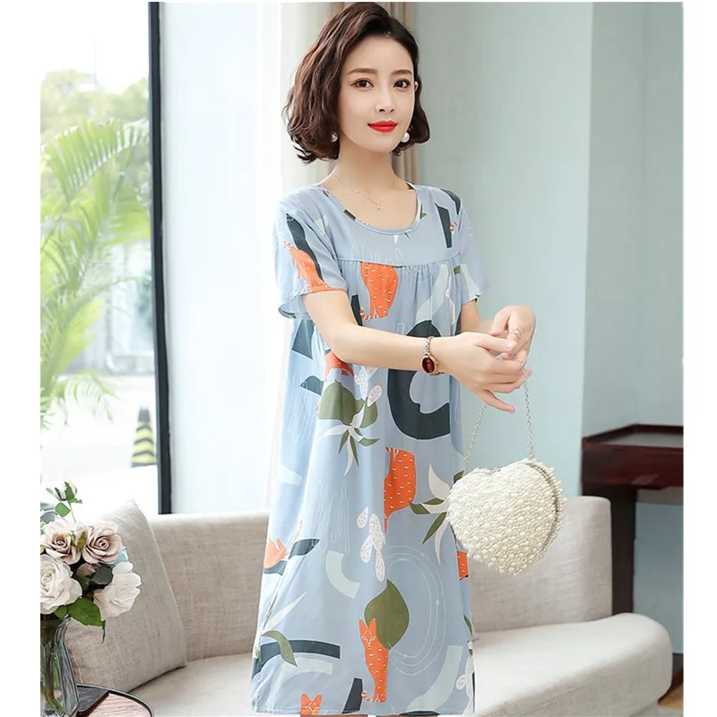

L-4XL Women's Plus Size Night Dress Loose Print Sleepwear Nightgowns Female Cotton Nightshirt New Sleepshirt Vestidos De Mujer