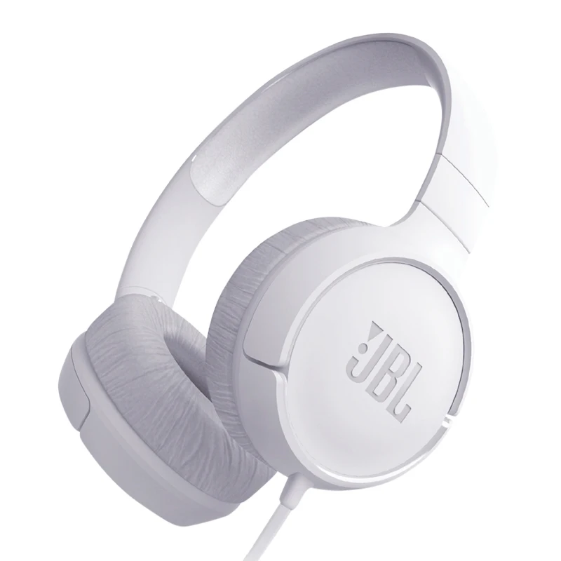JBL T500 проводной чистый бас наушники спортивные игры тренажерный зал гарнитура складная 1-кнопочный пульт светильник с микрофоном для iPhone - Цвет: Белый