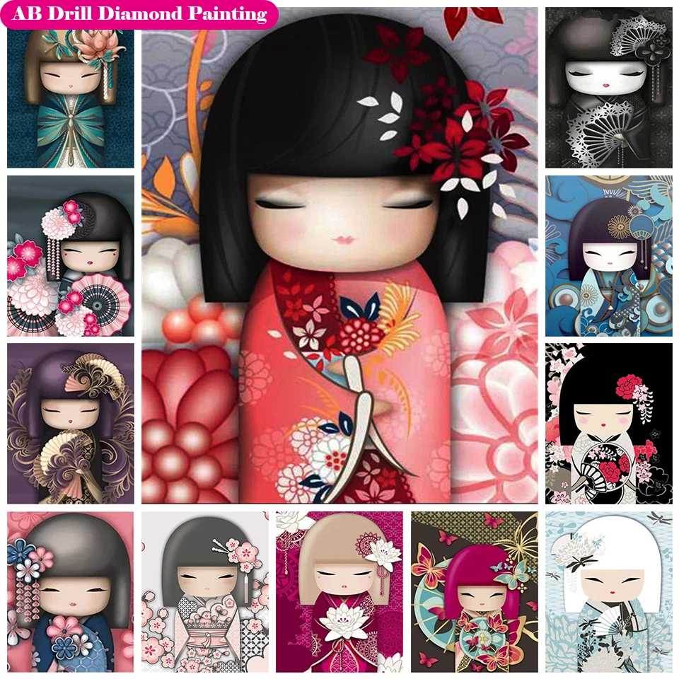 

5D DIY Zipper Bag Cartoon Girl AB Drill Diamond Painting Kit Japanese Geisha Diamond Embroidery Flower Diamonds Mosaic Home Deco