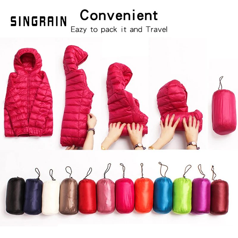 Пуховик SINGRAIN женский с капюшоном ульсветильник теплый однотонный портативный