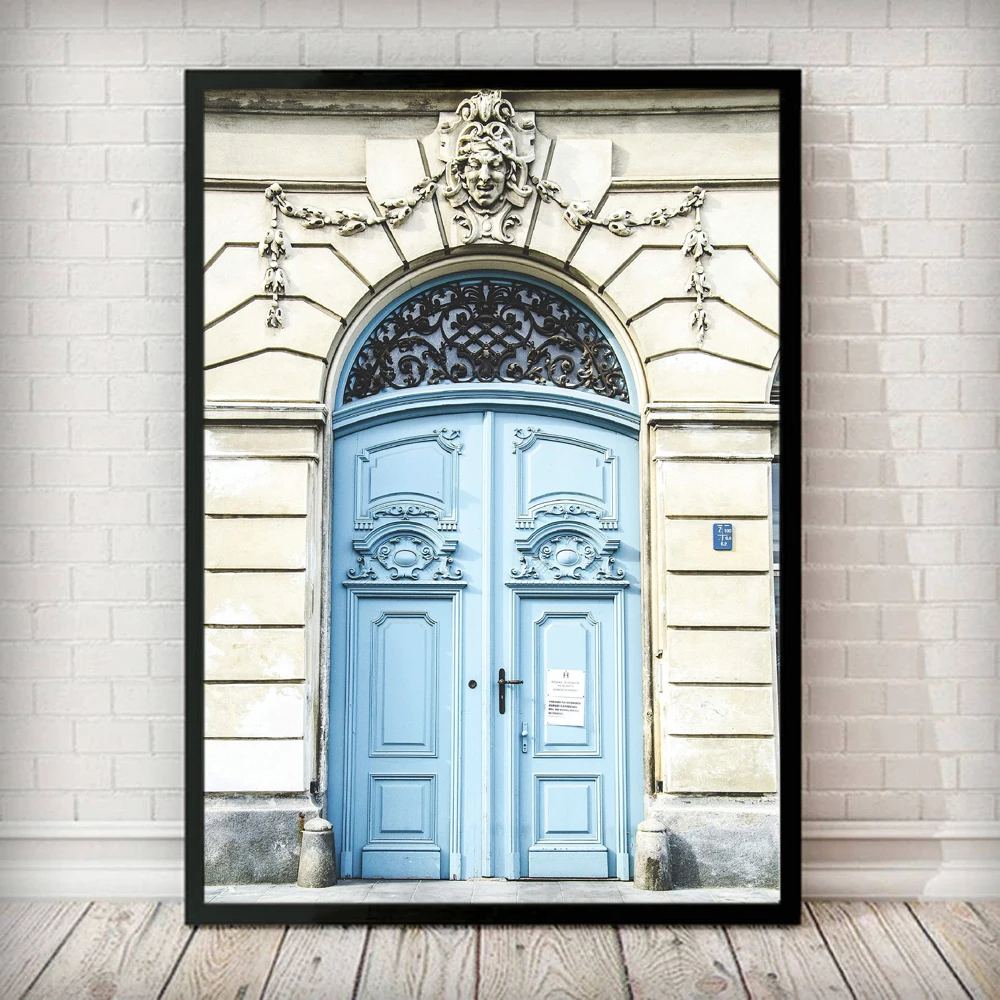 Настенная картина с изображением синей двери в европейском стиле для старого
