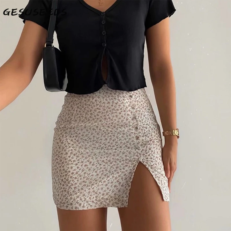 

Sexy mini skirt women high waisted skirts kawaii A line skirt floral chiffon skirts white purple skirt summer split skirts 2020