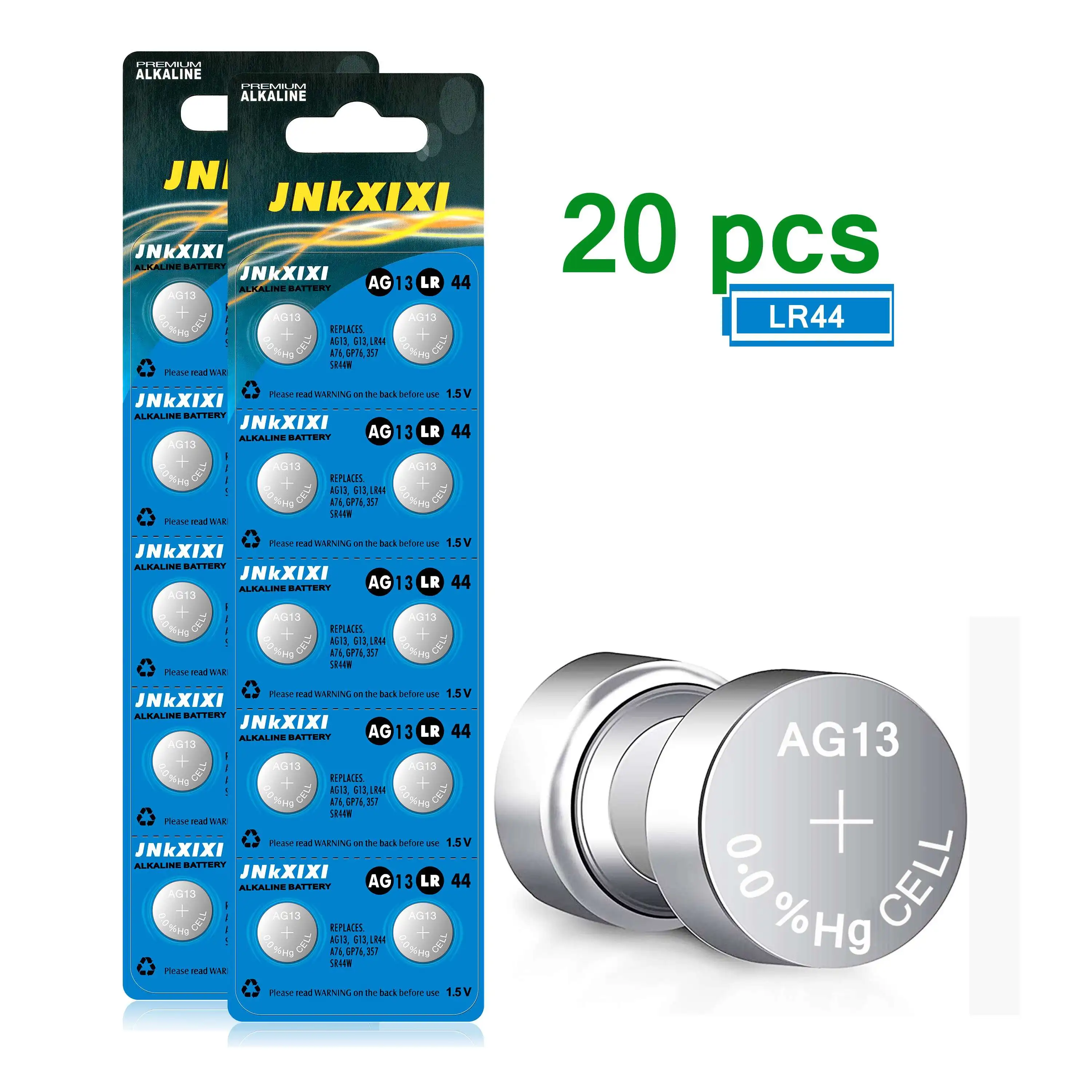 

20 Pcs 2 Cards LR44 AG13 357 Battery 1.5V SR44 A76 GP76 Lr 44b L1154c 303 Button Coin Cell Batteries JNKXIXI