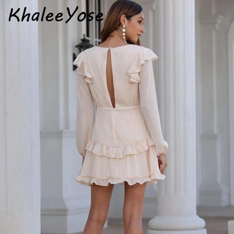 

KHALEE YOSE Boho Mini Dress Autumn 2021 Women Party Dresses Hollow Out Tassel Dress Backless Sexy Long Sleeve Chic Tiered Dress