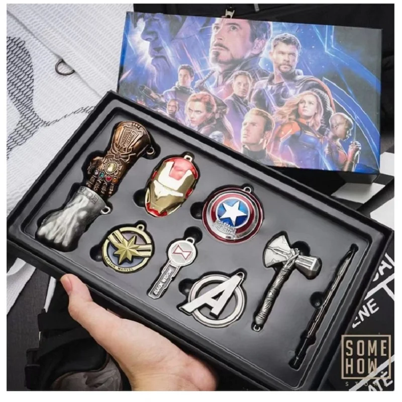 

9 шт./компл. фигурки героев Marvel, игрушки, Тор, Хармер, Капитан Америка, щит, брелки, Мстители, финал, автомобильный брелок, подвеска, коллекцион...