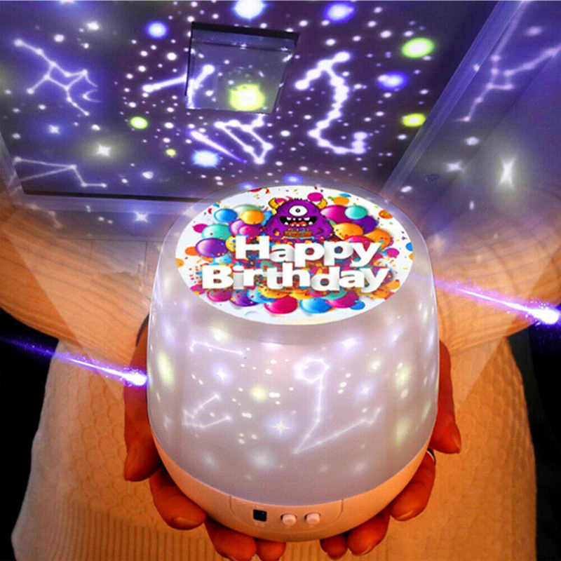 

Rotating LED Light Projector Star Moon Sky Happy Birthday Night Lamp Christmas Birthday Gifts