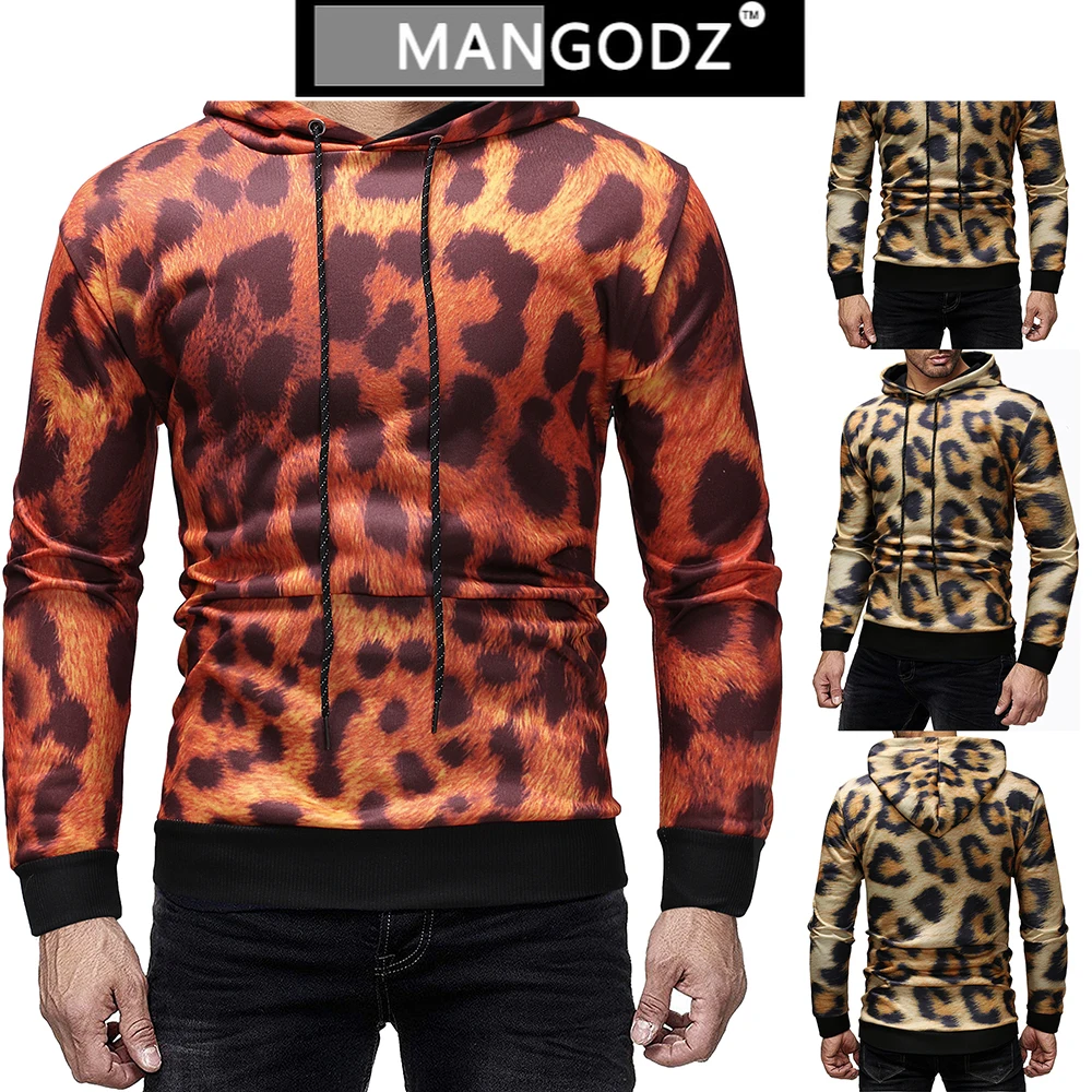 

Пуловер мужской с капюшоном, Приталенный свитшот с леопардовым принтом, хлопковая Повседневная Уличная одежда, весна 2021