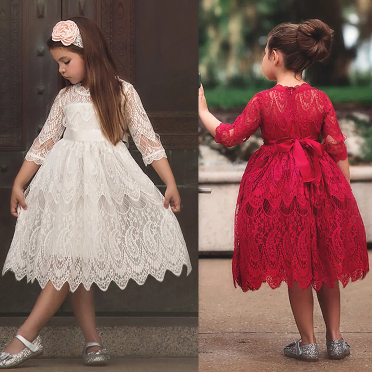 Party Wedding Kids Dresses For Girls Flower Lace Princess Formal Bridesmaid Children With Belt Costumes | Детская одежда и обувь