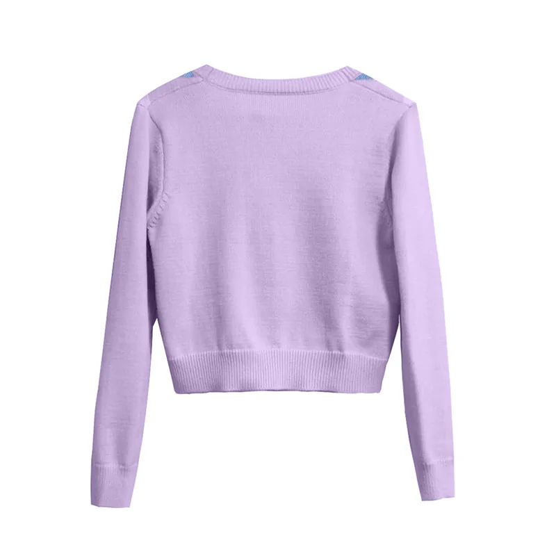 Винтажный милый ромбовидный вязаный кардиган с геометрическим узором женский