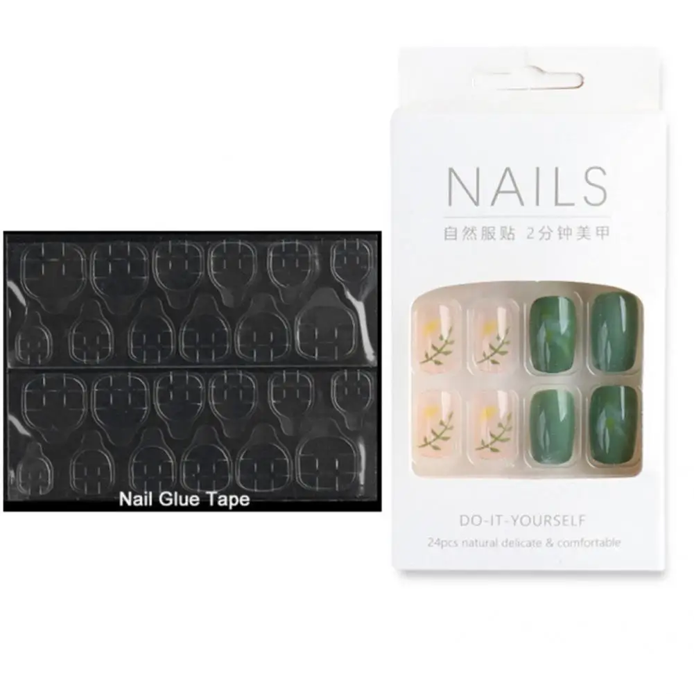

24Pcs/Box Decorative Round Head Wear Nail Finished Full Cover Patch Multiple Patterns Nail Tips Artificial for Female