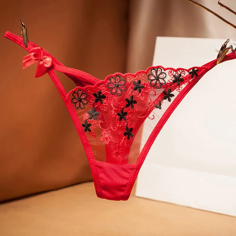 

G-String Panties Lace Women's Underwear Flowers Transparent Panties Ladies' Underpant Low Waist Thong Sexy Lingerie for Women