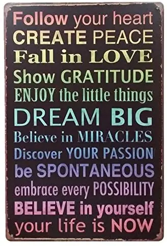 

FOEMXIEN Follow Your Heart;Tin Sign Wall Retro Metal Bar Pub Poster Metal 11.87.9in