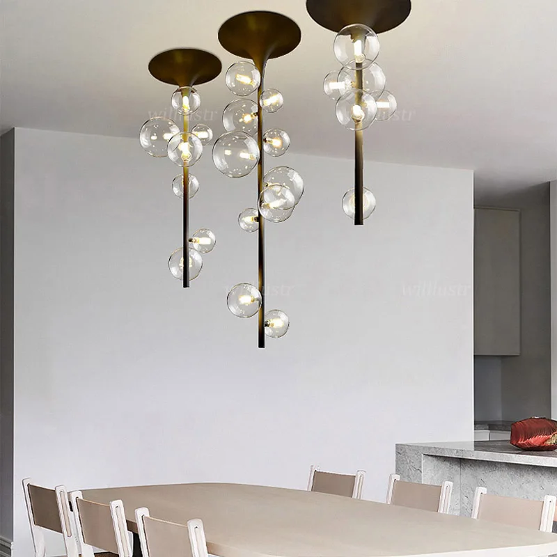 Creative Glass Bubble Ceiling Light Luxury Metal Lamp Hotel Restaurant Bar Front Desk Mall Living Bedroom Modern LED Lighting | Лампы и