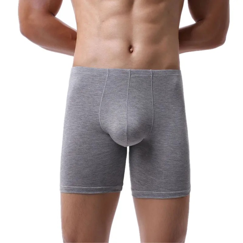 

Sexy Men Underwear Boxer Shorts Man Bamboo Fiber Panties Solid Mid-rise U Convex Pouch Long Leg Underpants Cueca calzoncillos