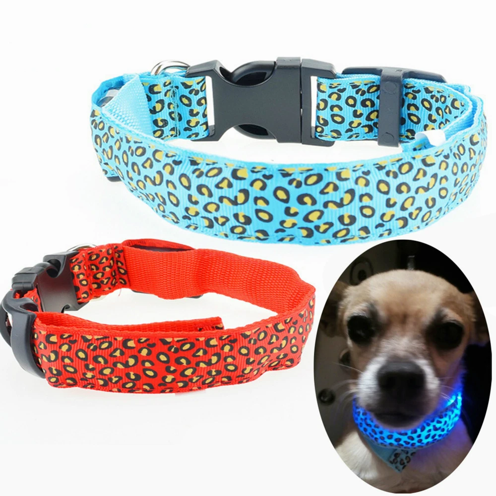 

LED Leopard Dog Collar Luminous Night Safety Light-up Flashing Glowing Dog Collar In The Dark Mascotas Pet Puppy Cat Dog Collars