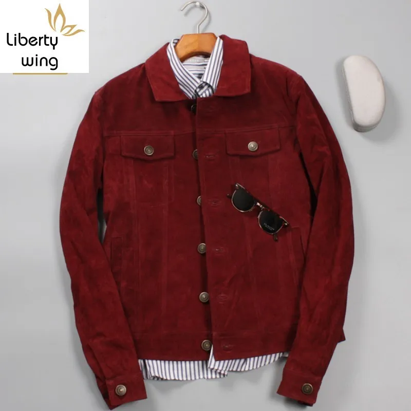 Новые винтажные замшевые куртки для мужчин модные однобортные приталенные