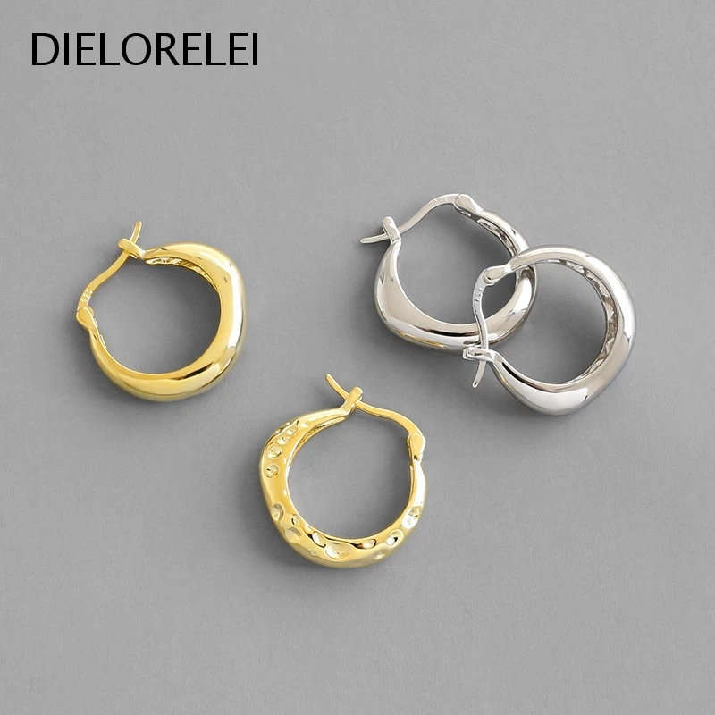 

DIELORELEI 925 Sterling Silver Earrings Hoop Light Luxury Style Minimalist Prevent Allergy Temperament Geometry Irregular Girls