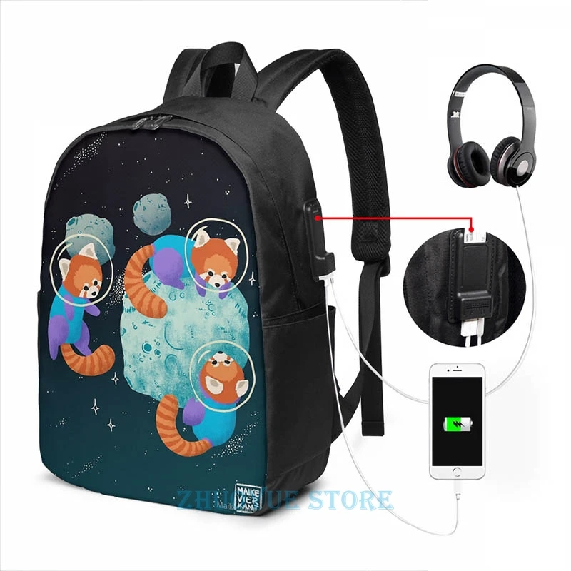 Забавный рюкзак Pandas с графическим принтом и USB зарядкой школьные ранцы для мужчин