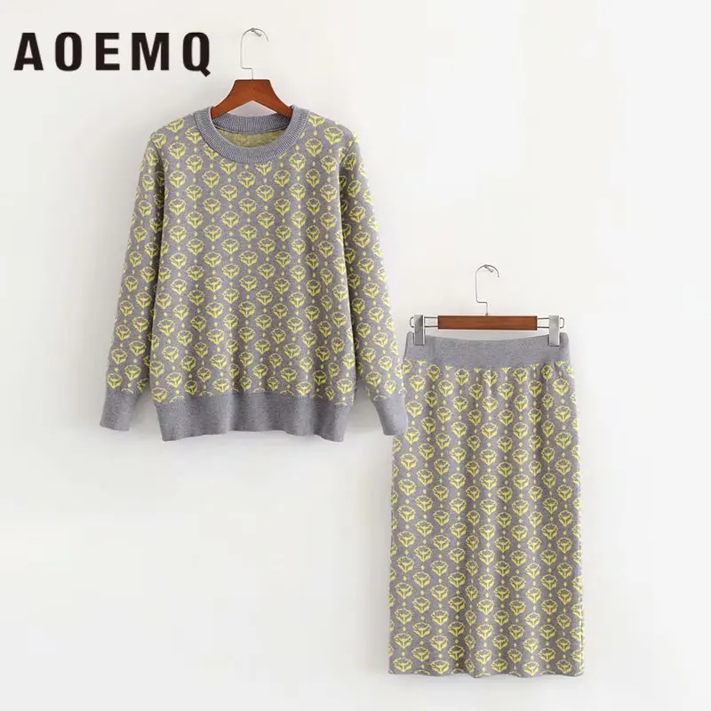 AOEMQ корейский Повседневный Женский комплект свитер топы и юбки спортивные