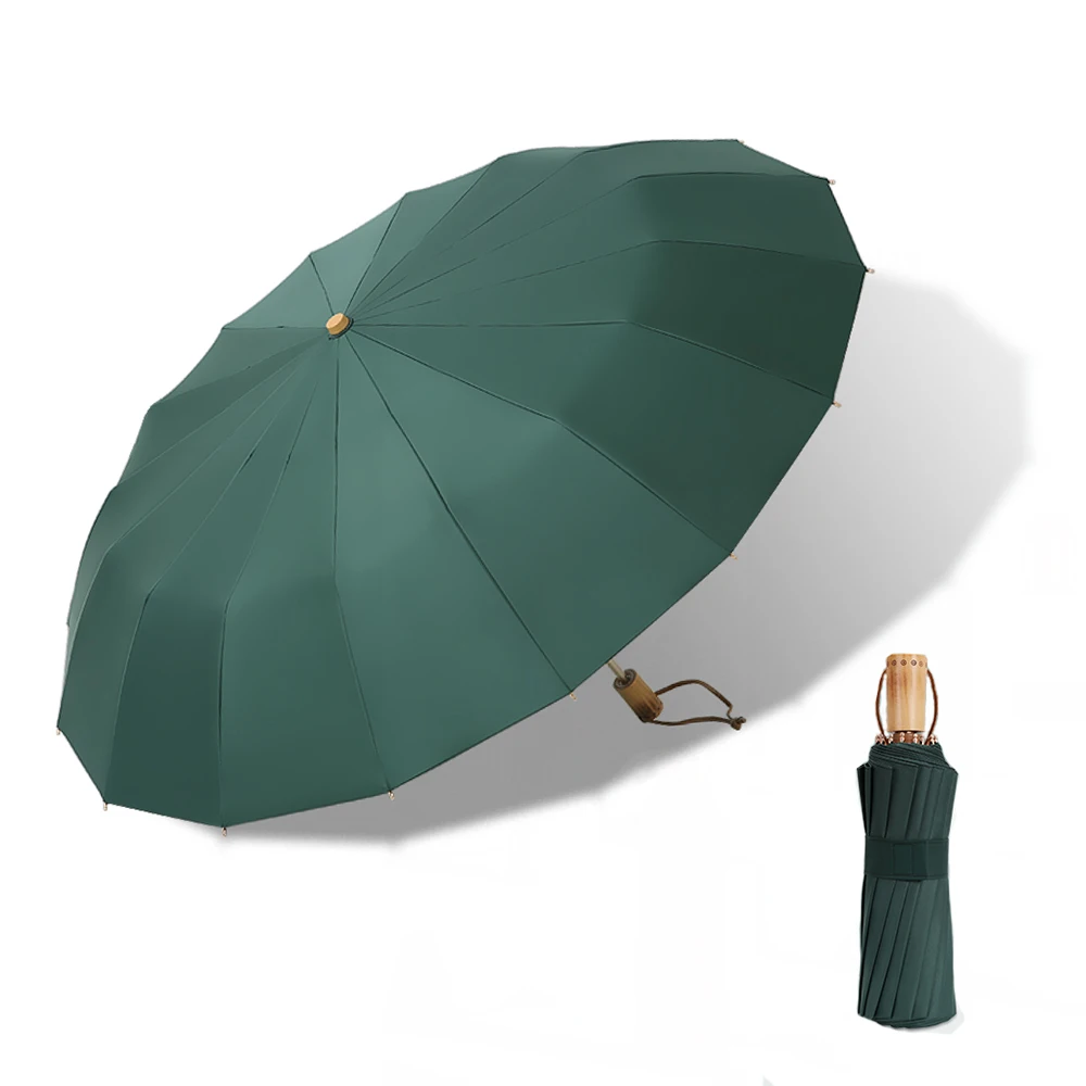 

Vintage Umbrella 16 Bone Light Aluminum Alloy Rainy Solid Folding Windproof Large Umbrella Men Rain Women Gift Parasol