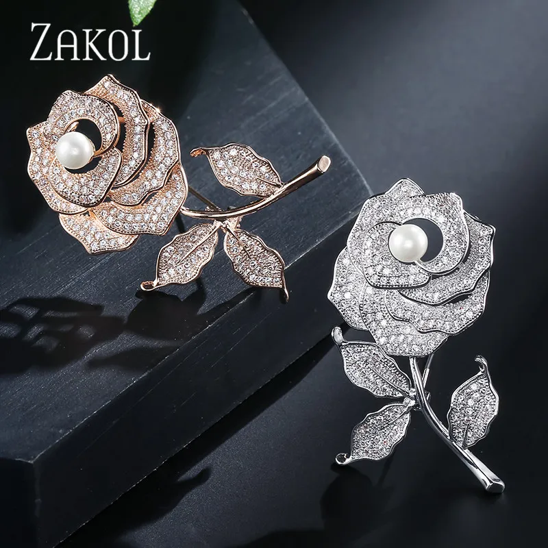 ZAKOL модные броши в виде цветка розы для женщин ювелирное изделие брошь банкета