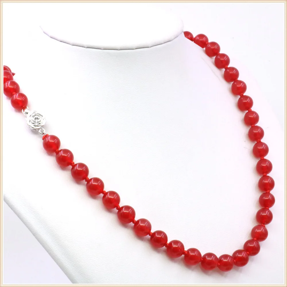 

8 10mm Round Red Jades Chalcedony Necklace Natural Stone Rose Clasp Accessory Beads Neckwear Women Girls Jewelry Making Design