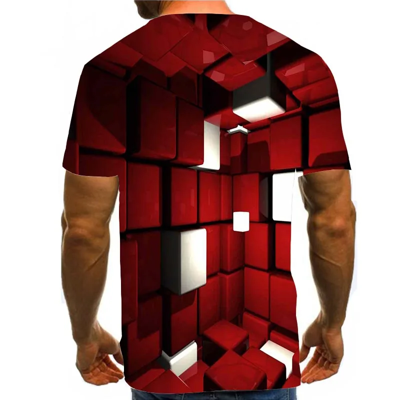 

Men Graphic T Shirts Round Neck 3D Print Short Sleeve Daily Tops Red Square Tees