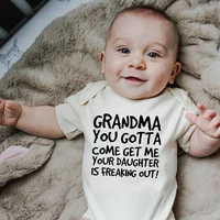 grandma you come get me infant baby unisex boy girl romper print letter short sleeve jumpsuit romper casual outfit clothes