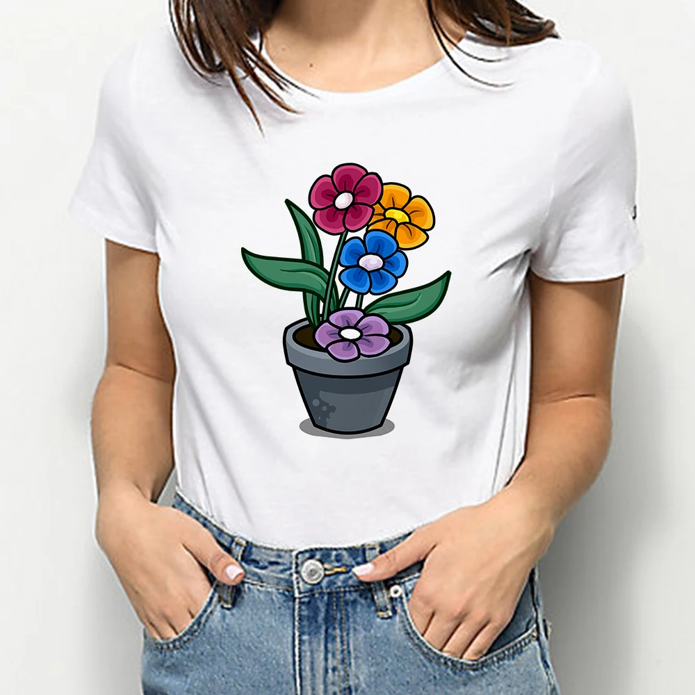 

Flowers Woman T-shirt Creative Three Color Graphic Printed T Shirt personalized Short Sleeve Simplicity Clothes Summer Top