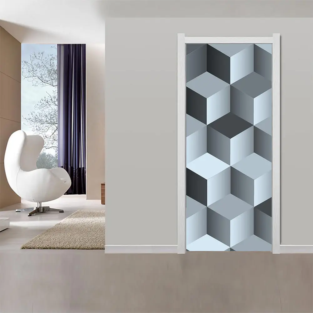 

3D square door decoration PVC living room bedroom waterproof self-adhesive door stickers refurbished wall stickers