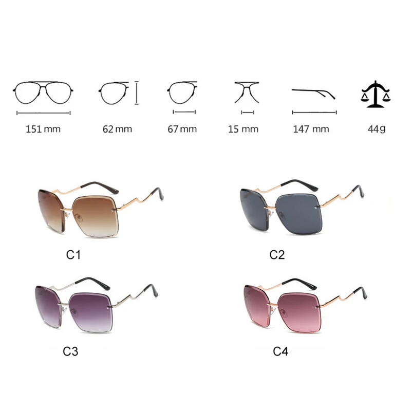 

Emosnia 2020 New Fashion Unisex Square Rimless Sunglasses Men Women Chic Oversized Sun Glasses Vacation Big Shades Oculos UV400
