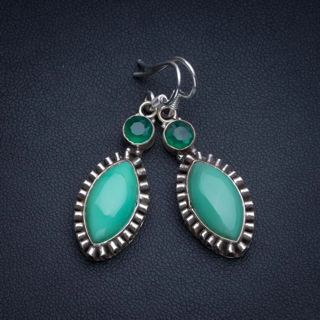 Натуральный Австралийский Chrysoprase и 925 Висячие серьги из серебра пробы 1 1/2