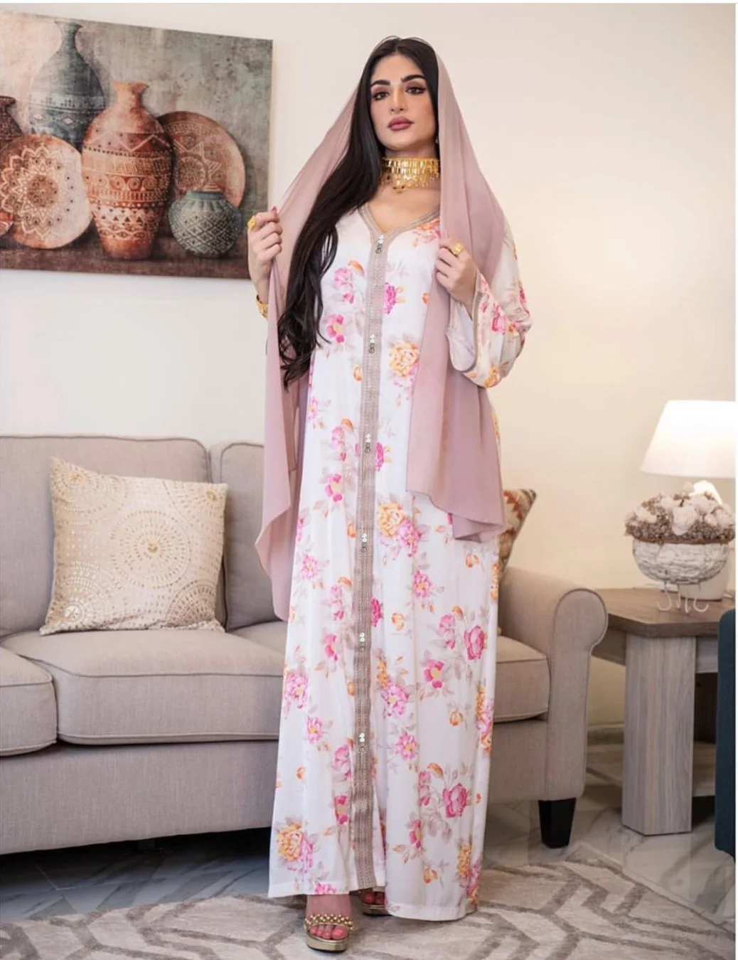 Женское длинное платье-качели с принтом, длинное платье в мусульманском стиле