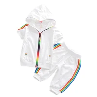 summer kids baby clothes tracksuit suit fashion rainbow short sleeve boys and girls tracksuit hoodie sweatshirt sportswear