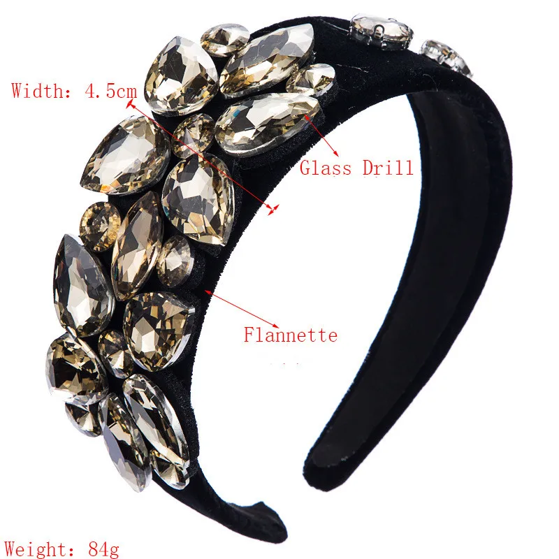 

Boutique Solid Color Crystal Wide Headband for Woman Girls Luxury Glass Crystal Velvet Hair Band Woman Girls Hair Accessories