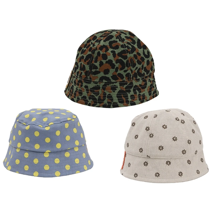

Fisherman Hat for Children in Korean Style with Dots Leopard Daisy Printed Patterns for Outdoor Activities as Protection
