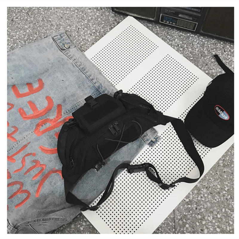 

Retro Oxford Cloth Chest Bag Tactical Hip Hop Running Bag Outdoor Casual Sports Bag Night Reflective Rope Waist Bag