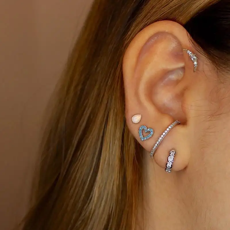 

100% 925 sterling silver delicate Heart Earring For Girl turquoises love tiny Stud Earrings cute Minimalist Women kids Jewelry