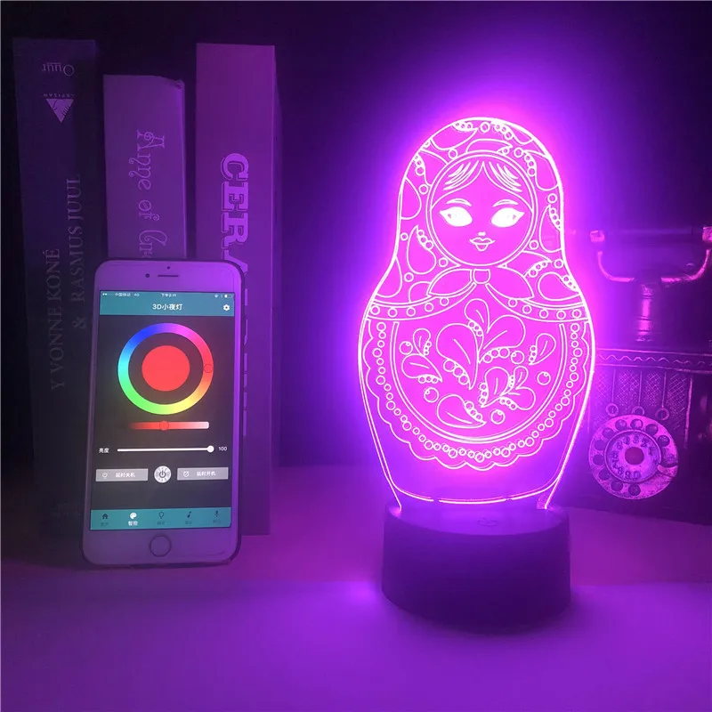 

Clock Base Table Lamp Russian Doll National Atmosphere Festival Light 3D Illusion Nightligh Christmas RGB Sleeping Light Lamp