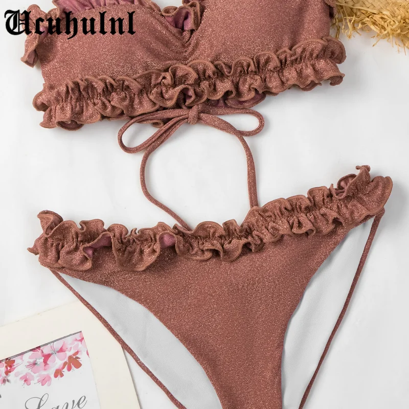 

2021 Women Swimsuit Leaves Print Bandage Bikini Set Push-up Brazilian Swimwear Beachwear Swim Traje De Bano Biquini Hot
