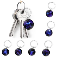 zodiac sign key rings 12 constellation leo virgo key chains glass cabochon pendant keychain bag accessories birthday gifts