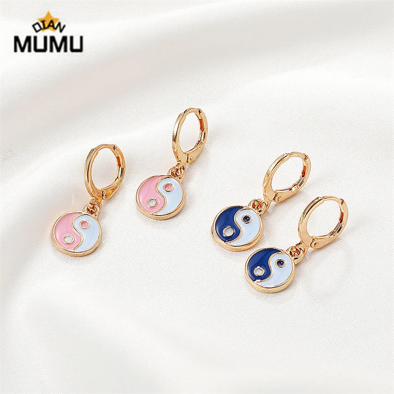 

New European Hip Hop Punk Black White Yin and Yang Tai Chi Gossip Round heart Earrings for Women Retro Party Jewelry Wholesale