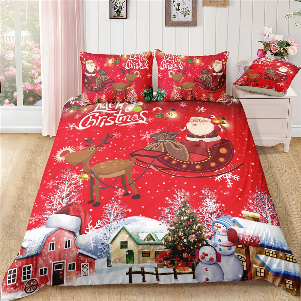 Рождественский Комплект постельного белья красный Санта Клаус снегоход