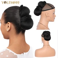 youthfee short yaki straight updo bun hair extension for women natural looking straight synthetic clip hair piece