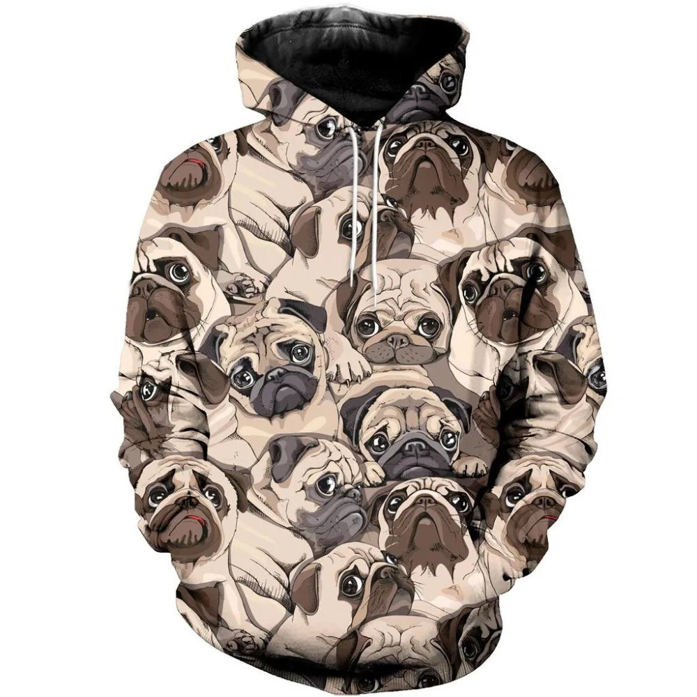 

Drop shipping Fashion Mens hoodies 3D Printed Animal Cartoon Pug Zipper Harajuku Streetwear Sudadera Hombre Casual Sweatshirt