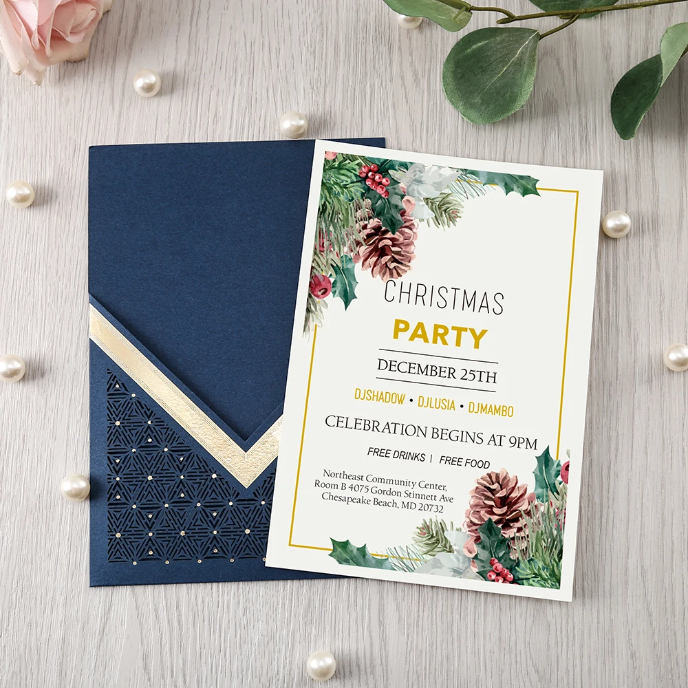

50pcs Navy Blue laser cut Quinceamera fate Anniversary party wedding invitation