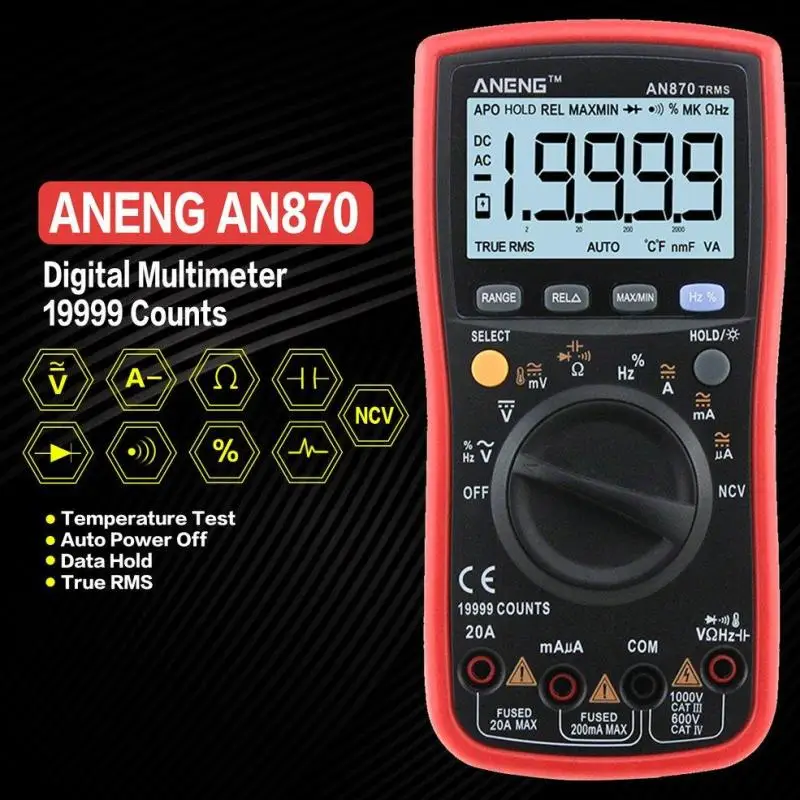 Цифровой мультиметр AN870 19999 отсчетов True RMS переменный/постоянный ток вольт ампер