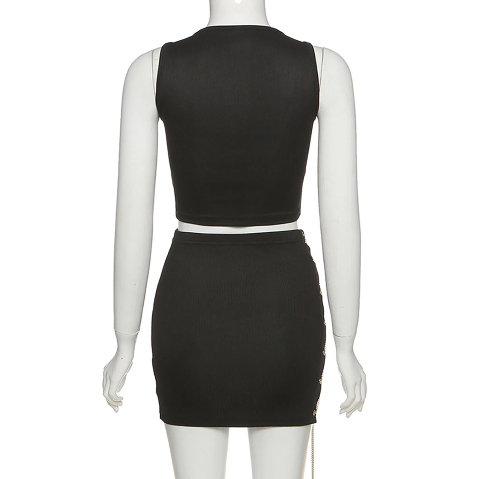 Женская летняя одежда короткий топ на шнуровке с металлической цепочкой костюм